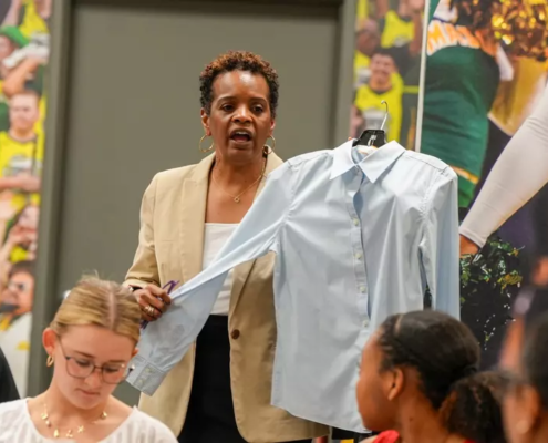 Nena Rogers addressing the student-athletes