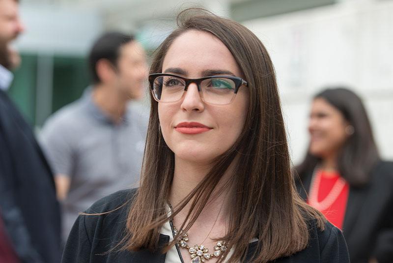 Close up of a woman wearing glasses