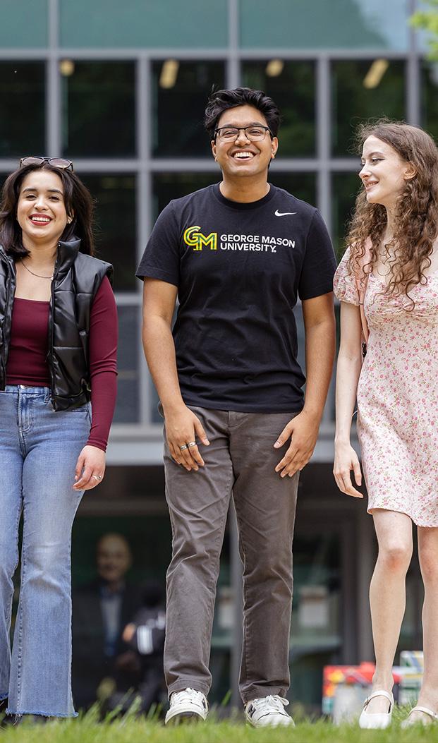 Smiling students walking together outside