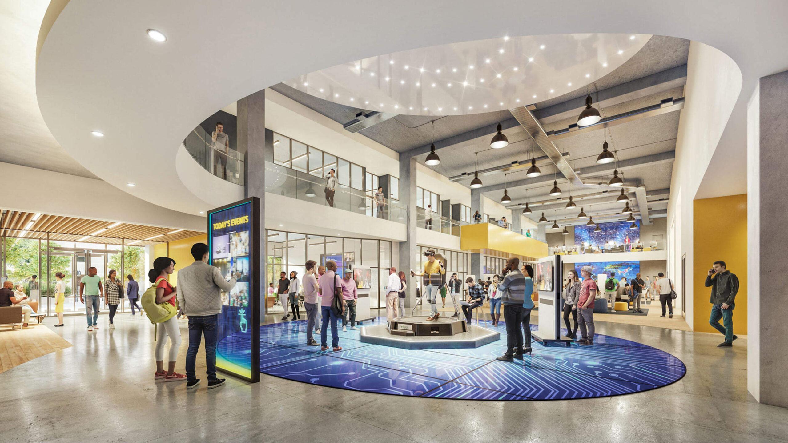 Digital rendering of the atrium at Mason Enterprise