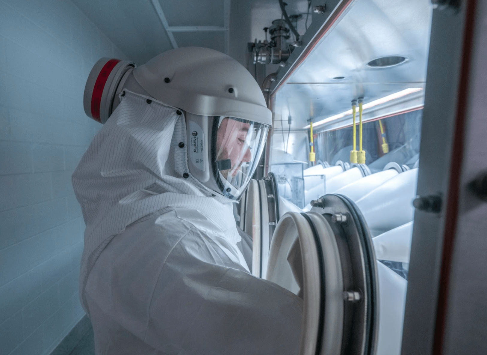 Person wearing heavy duty protective gear