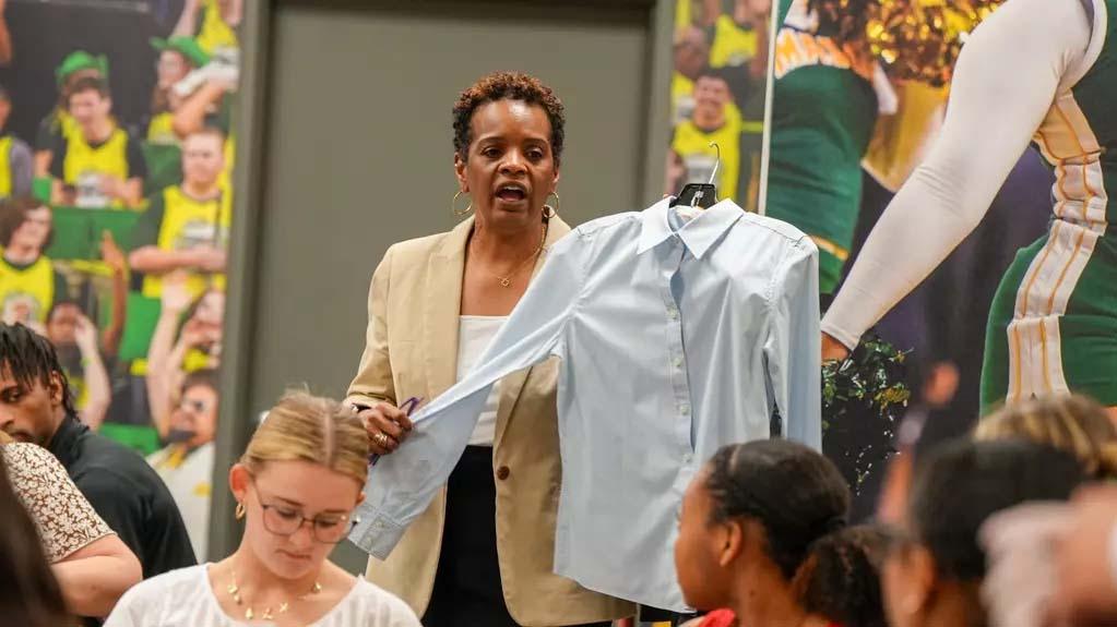 Nena Rogers addressing the student-athletes